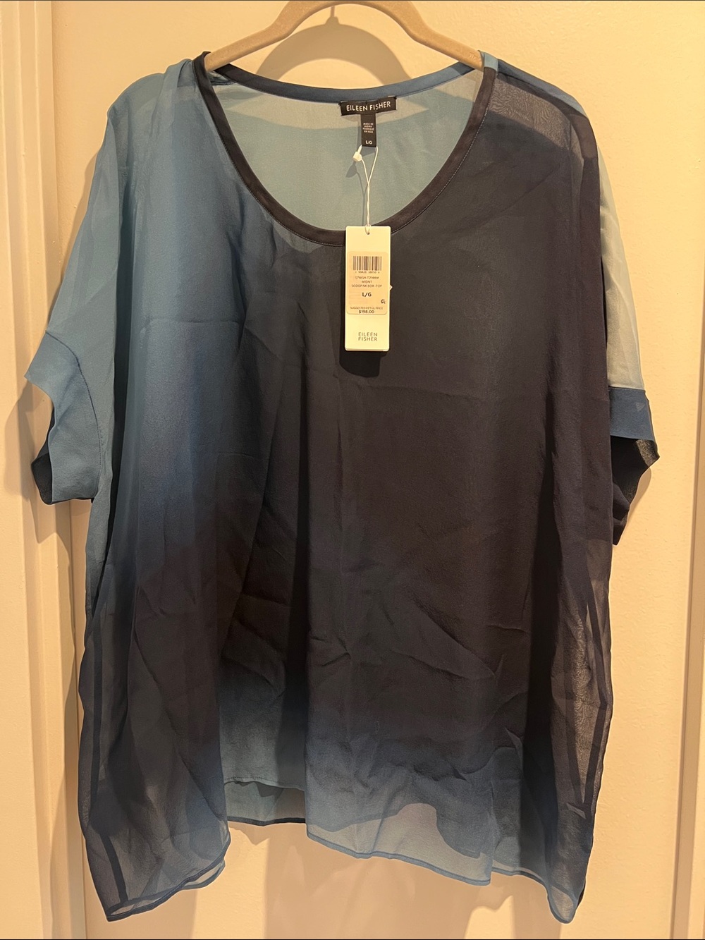 💙💙Eileen Fisher midnight scoop neck body top in watercolor silk sheer